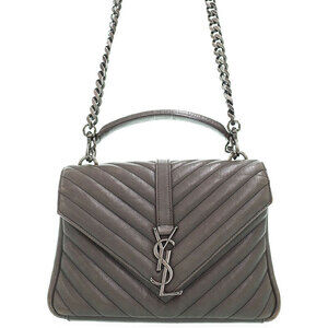 Saint Laurent Monogram College Bag Gray chevron quilted leather